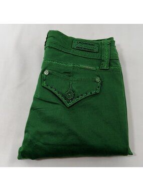 La Idol Jeans Skinny Pants Women Size 1 W27 Rhinestone Embroidered Biker Moto